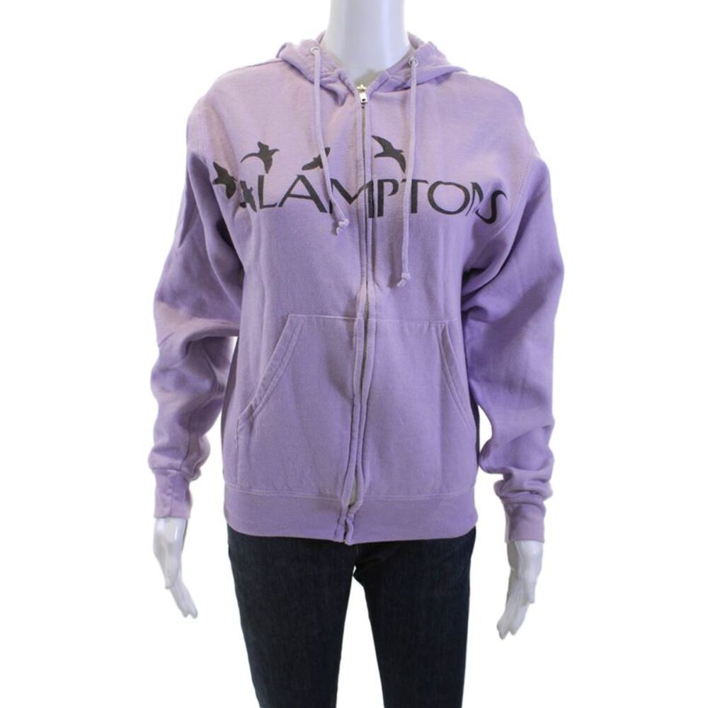 Blue & Cream Unisex Full-Zip Hoodie Purple Cotton Blend Bird Print Size S